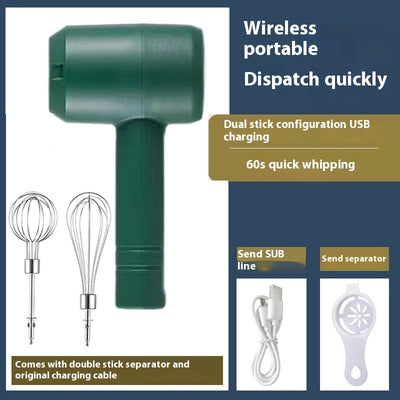 Electric Whisk Wireless Handheld Rechargeable Cream Mixer Kitchen Gadgets - PAWSHY  Double-Stick-Dark-Green-Egg-Beater